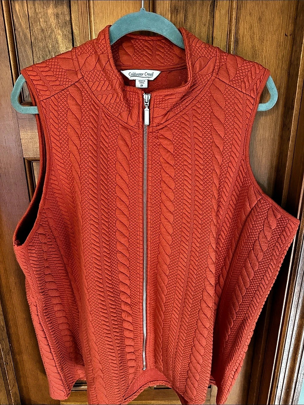 Coldwater Creek Cable Knit Zip Vest Orange 2X Like New